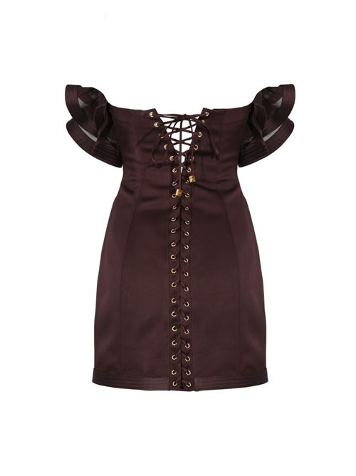 Abito corto in duchesse con maxi ruche Elisabetta Franchi | AB87962E2644